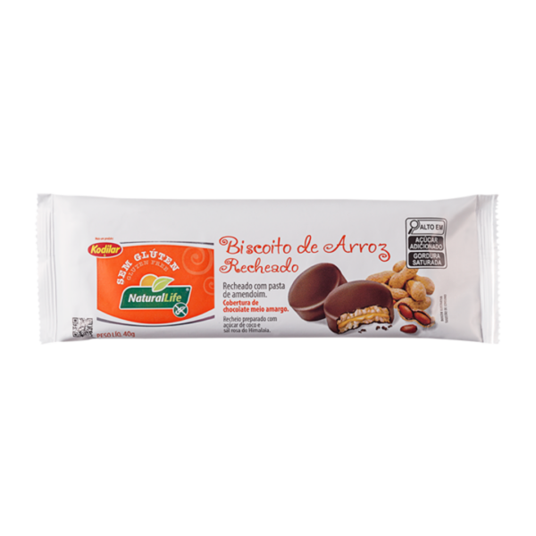 Biscoito de arroz recheado com pasta de amendoim com chocolate meio amargo Natural Life 40g
