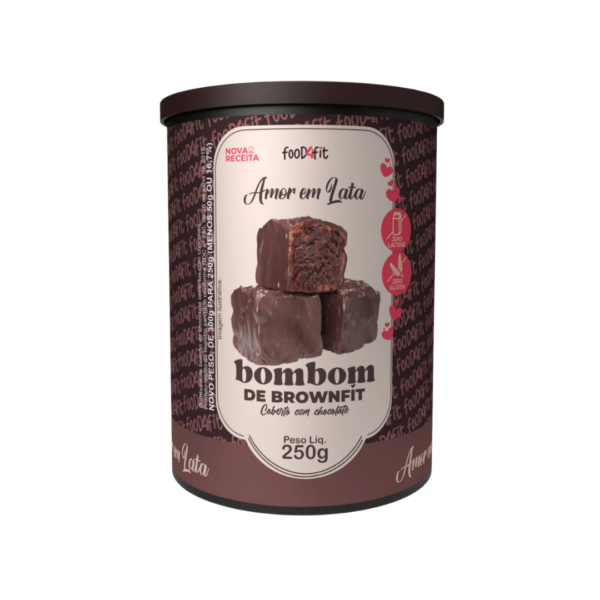 Bombom de brownie fit coberto com chocolate amor em lata Food4fit 250g