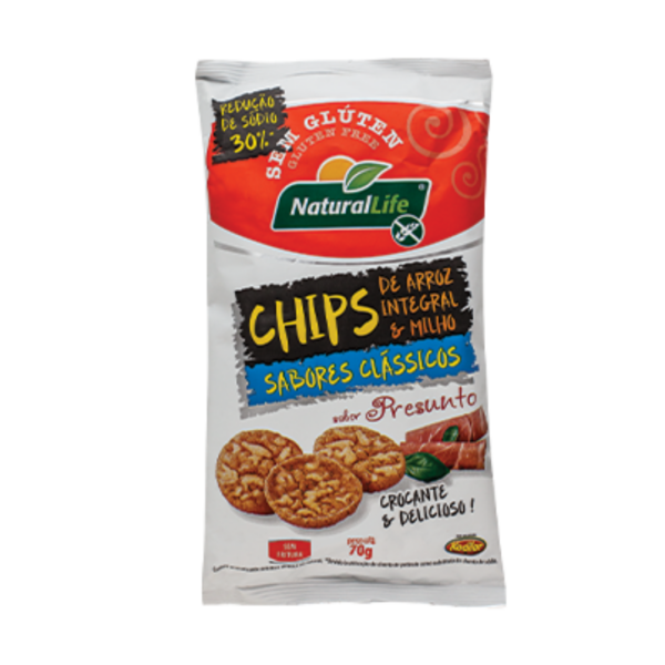 Chips de arroz e milho sabor presunto Natural Life 70g