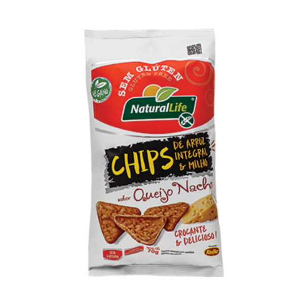 Chips de arroz e milho sabor queijo nacho Natural Life 70g