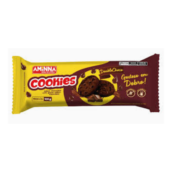 Cookies sabor chocolate com gotas sacor chocolate Aminna 100g
