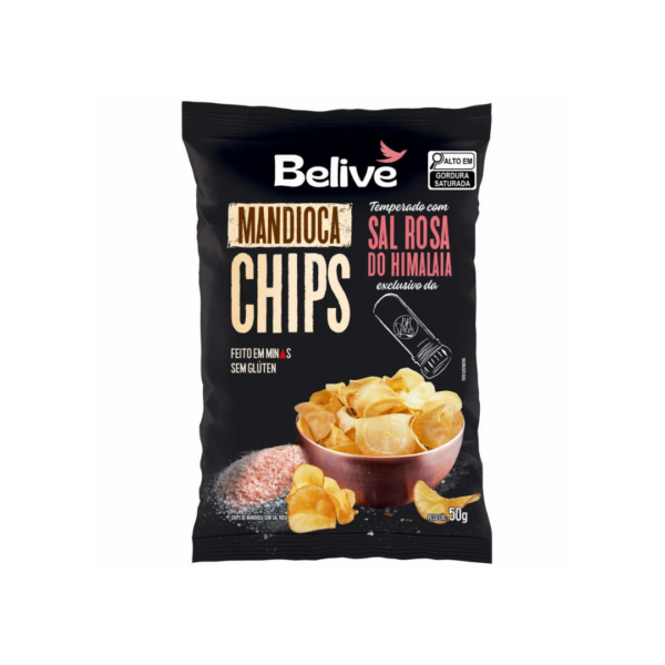 Chips de mandioca com sal rosa do himalaia Belive 50g