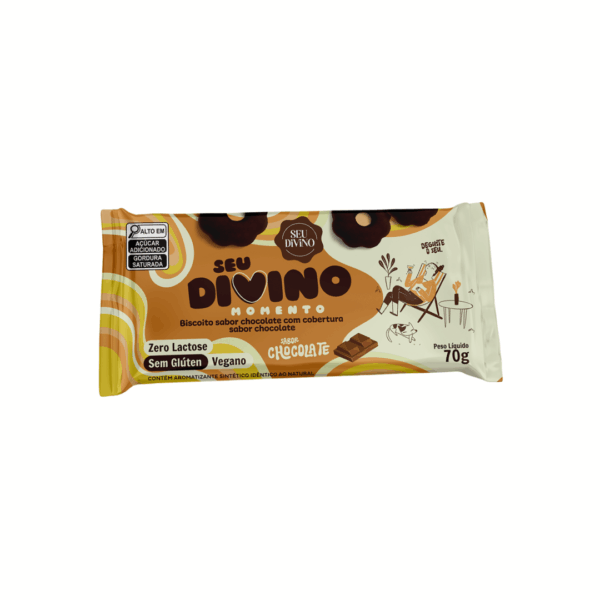 Biscoito sabor chocolate coberto com chocolate Seu Divino 70g