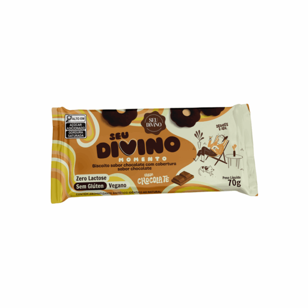 Biscoito sabor chocolate coberto com chocolate Seu Divino 70g
