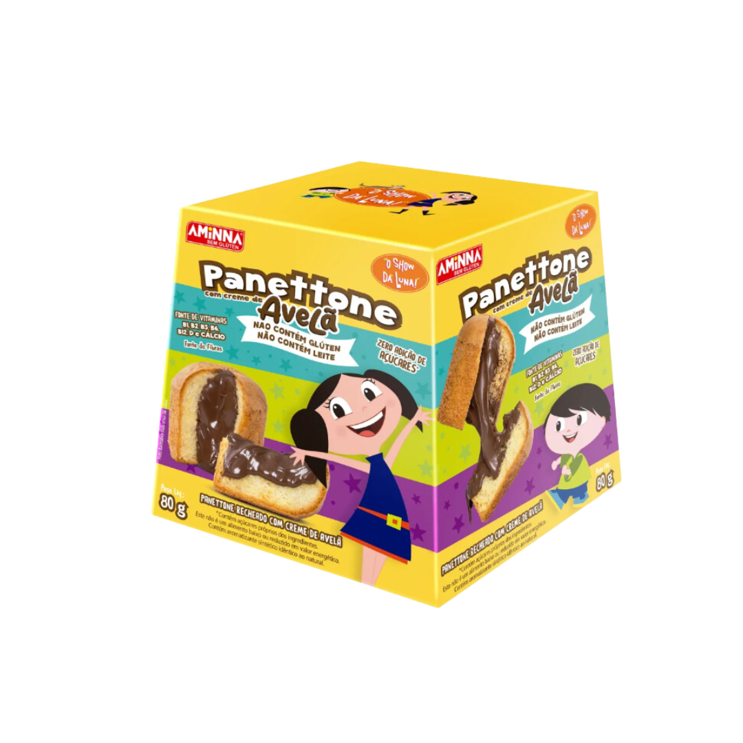 Panetone recheado com creme de avelã sem adição de açúcar Show da Luna Aminna 80g