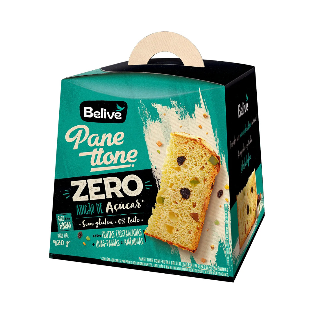 Panetone com frutas cristalizadas sem adição de açúcar Belive 420g