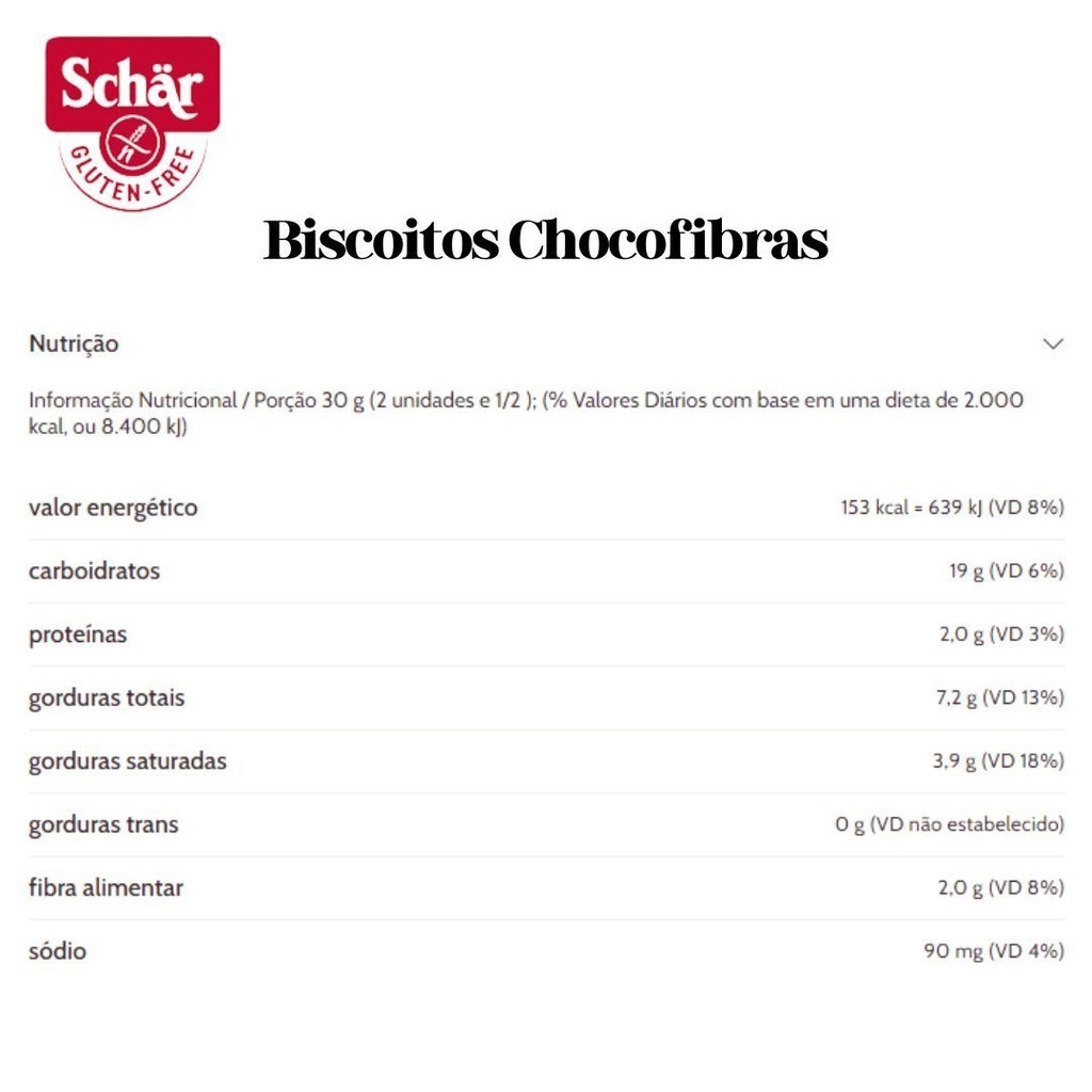KIT Biscoito chocofibras digestive Dr. Schar 150g - Caixa com 6 unidades - Imagem 2