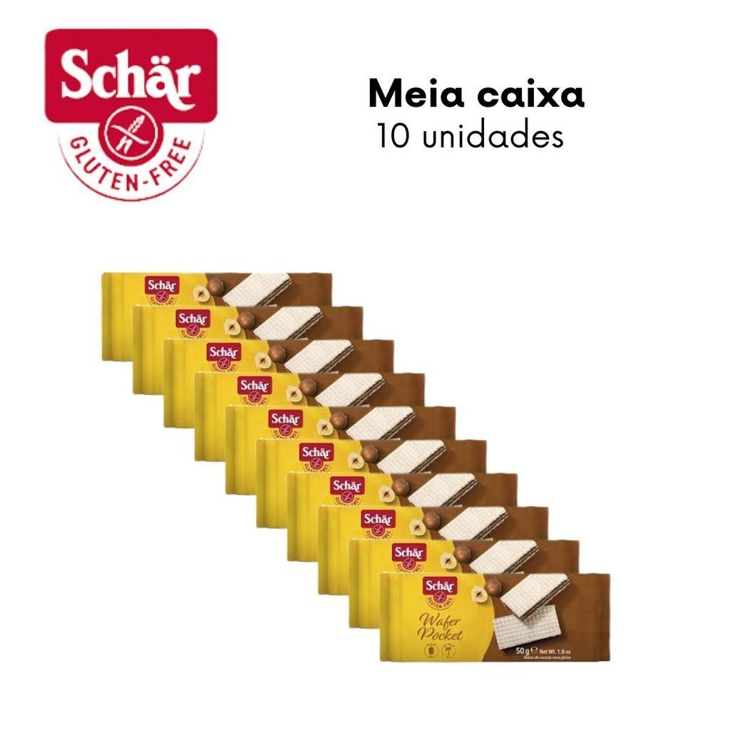 KIT Wafer recheado com creme de avelã wafer pocket Dr. Schar 50g - Caixa com 10 unidades