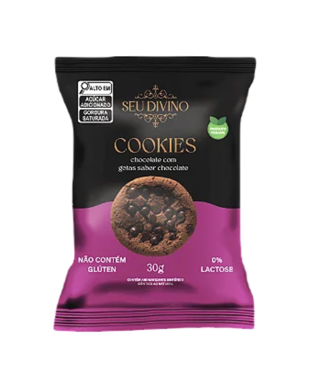 Cookies chocolate com gotas sabor chocolate Seu Divino 30g