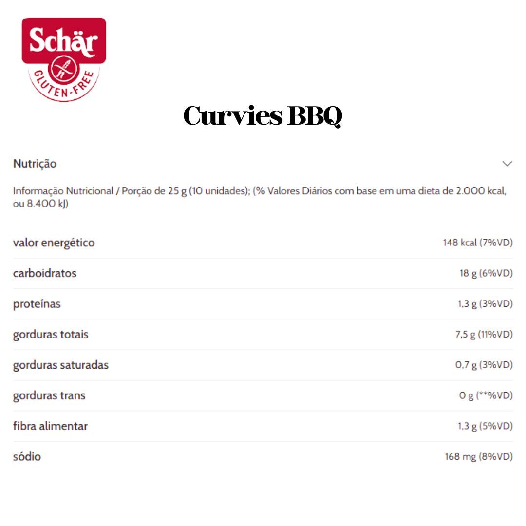 Snack de batata sabor barbecue Curvies Schar 170g - Imagem 2