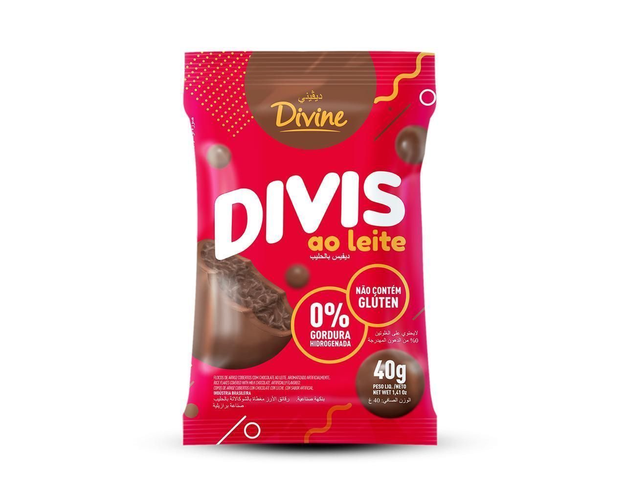 Divis flocos de arroz cobertos com chocolate ao leite Divine 40g