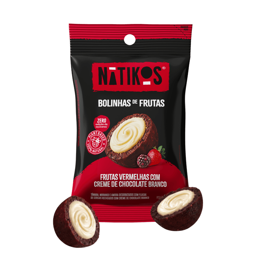 Bolinhas de frutas vermelhas com creme de chocolate branco Natikos 30g