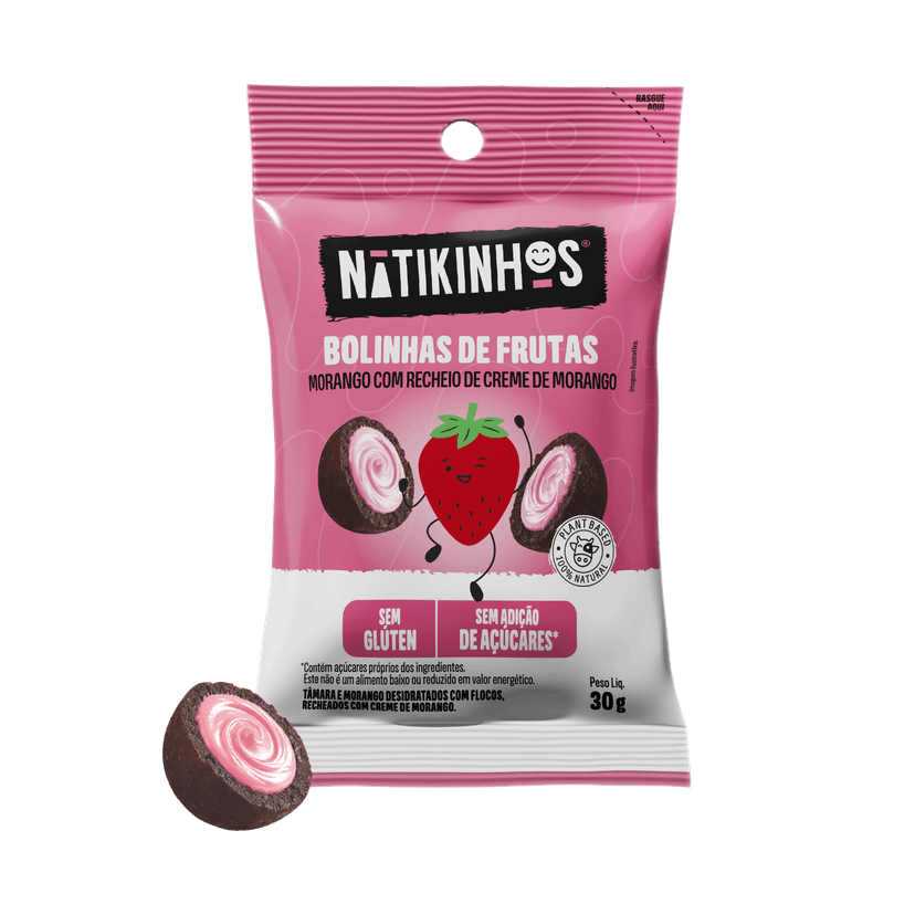 Bolinhas de morango com creme de morango Natikos 30g