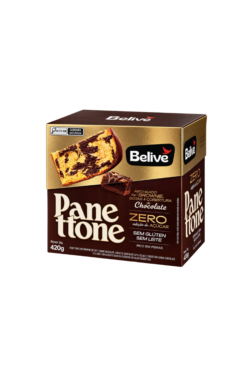 Panetone com brownie e gotas de chocolate sem adição de açúcar Belive 420g